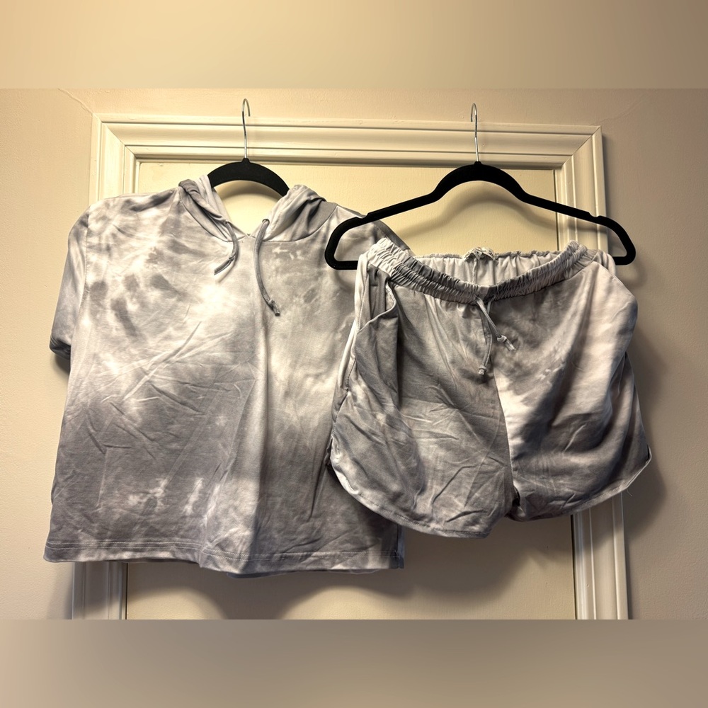 NWOT Gray Tie-Dye Hoodie and Shorts Set